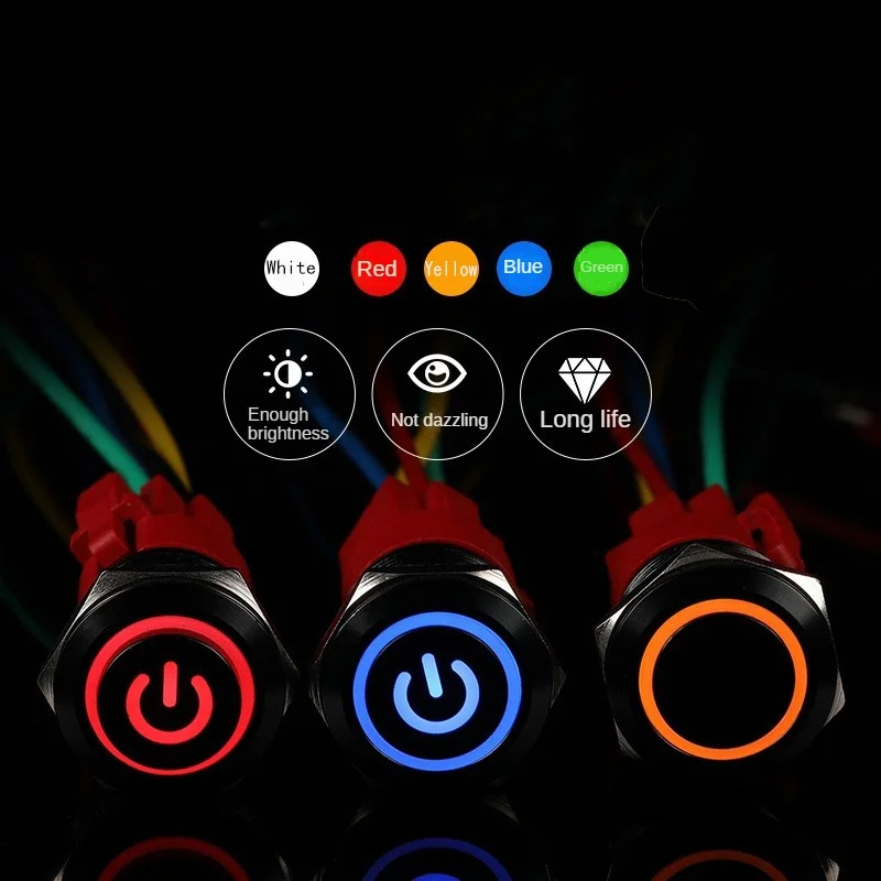 16/19/22mm Latching Push Button Switch 12/24/220V On Off BLack with LED  for with Wire Socket Plug Self-Locking/Self-reset power