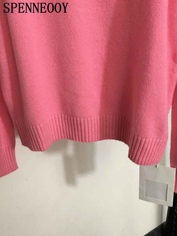 SPENNEOOY Fashion Runway Winter Pink Color Wool Knitting Pullovers Women\'s O-Neck Chic Button Loose Long Sleeve Warm Sweaters