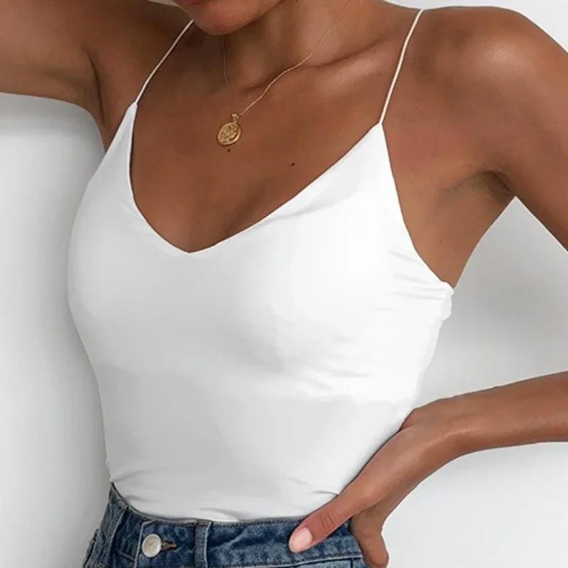 V-Neck Camisole Women American Retro Sleeveless Vest Female Basic Sling Tops Bottoming Tanks Top Slim Camis Summer Ropa Mujer