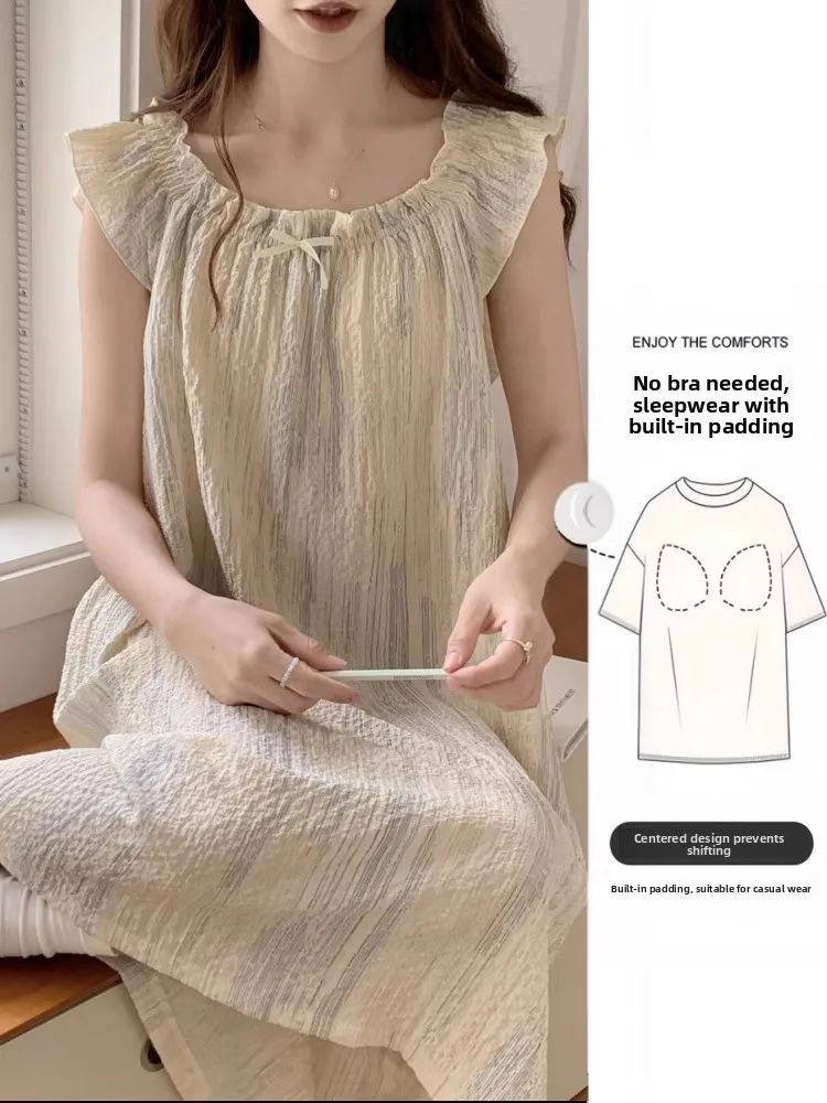 

Summer Sexy Sleeveless Cotton Gauze Nightgown Women's plus Size Thin Home Clothes Strap Sleepwear Sweet Home Clothes