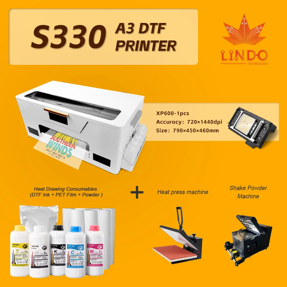 Professional T-shirt printing machine inkjet 30cm A3 Dtf printer L1800 Xp600 head, with vibrator and dryer