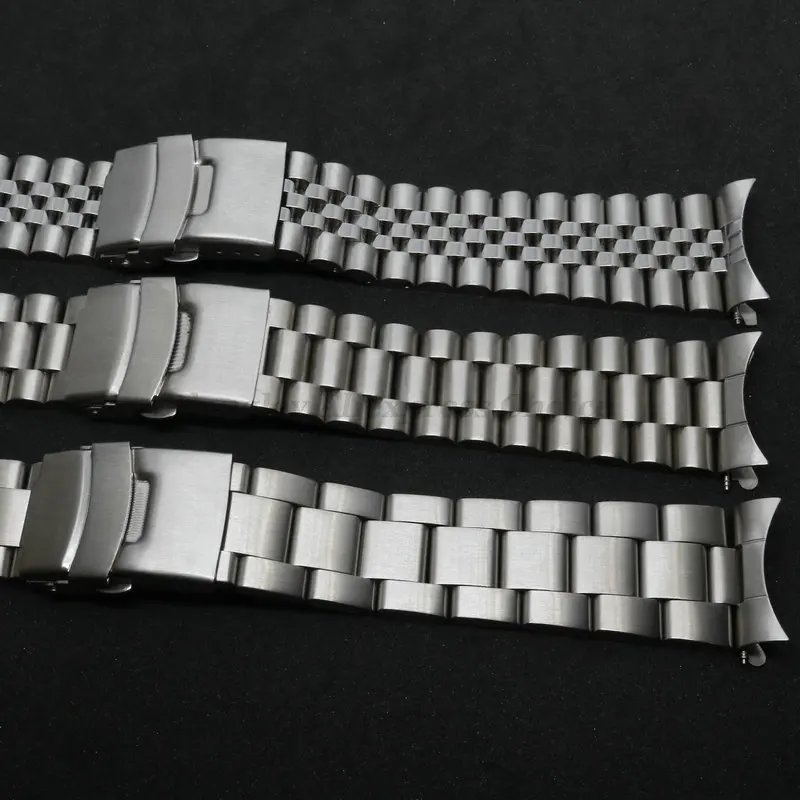 Curved End 316L Stainless Steel Straps for Seiko SKX007 SKX009 Bracelet for Jubilee Oyster 20mm 22mm Solid Folding Buckle Bands