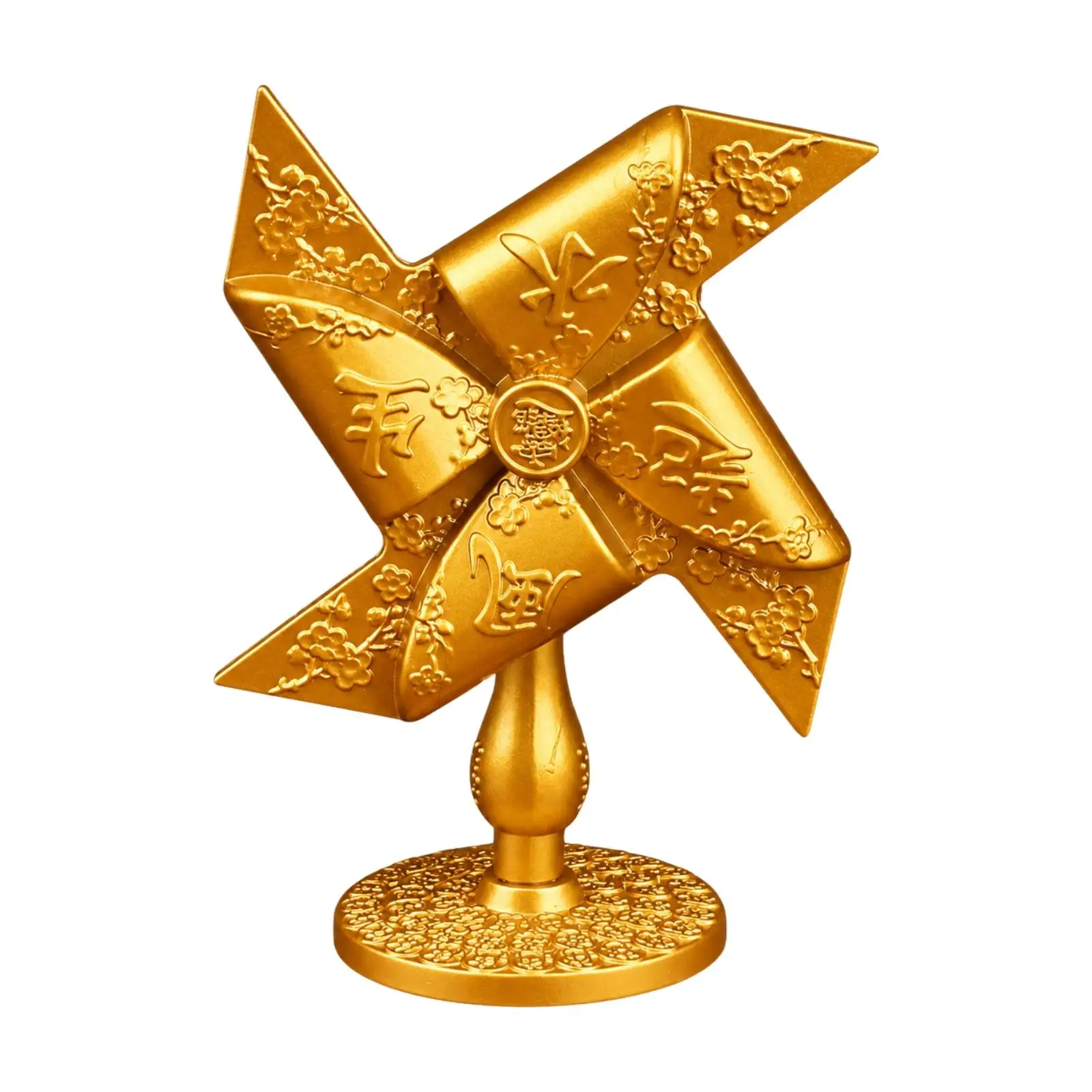 Smooth Spinning Gold Pinwheel Ornament Metal Office Windmill Sculpture with Medallion for Reception Area