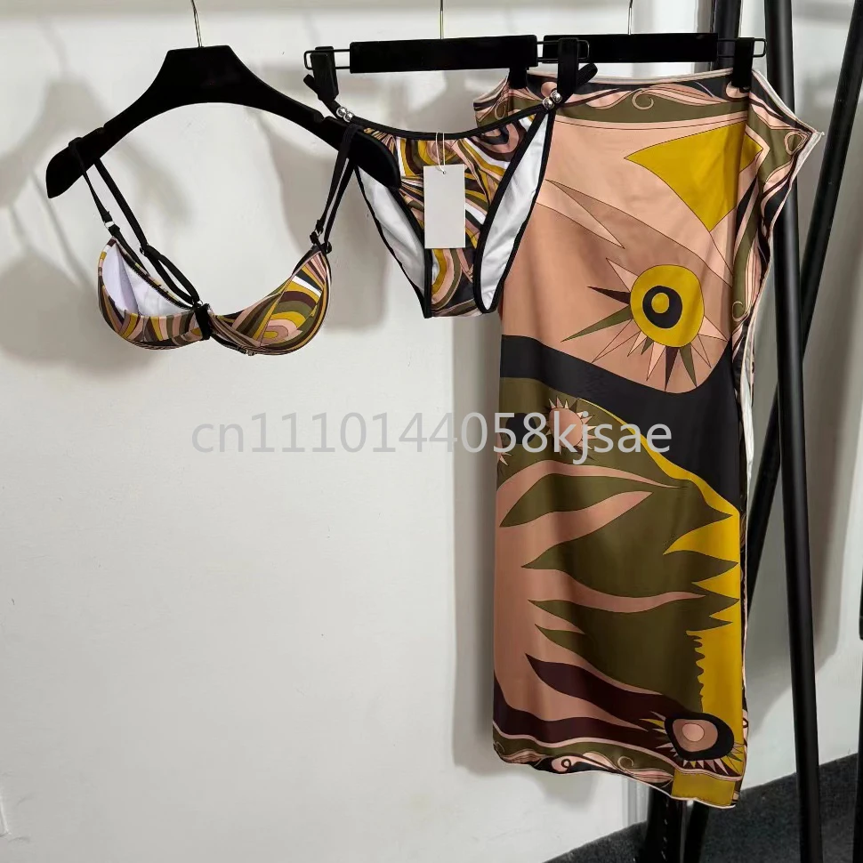 

Женские комплекты бикини с повязкой на голову, купальники с коричневым шарфом и фирменным логотипом