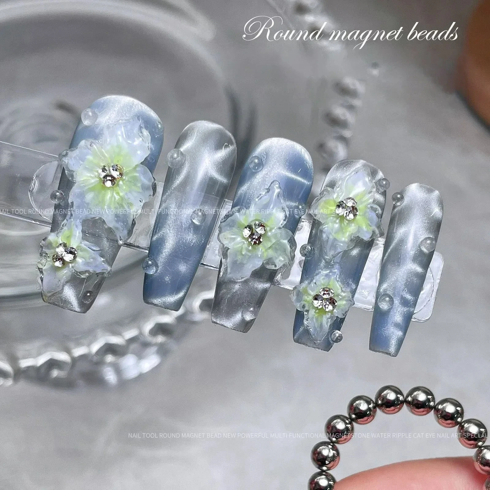 10/20 pièces ondulation de l'eau yeux de chat aimant perles 3D Style océan boule ronde magnétique vernis à ongles Gel bande effet manucure Art outils