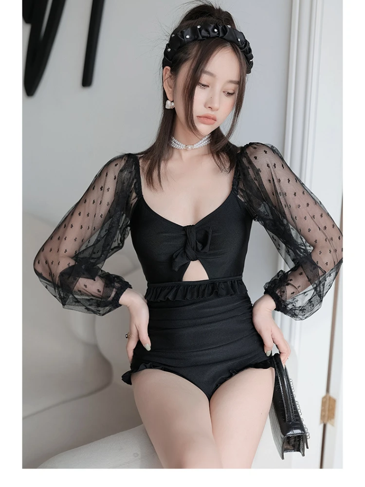 Swimwear Ladies Korea Female Hot Spring Fairy Conservative 2022 New Sexy One-piece Slimming Belly Cover Long Sleeve Swimsuit