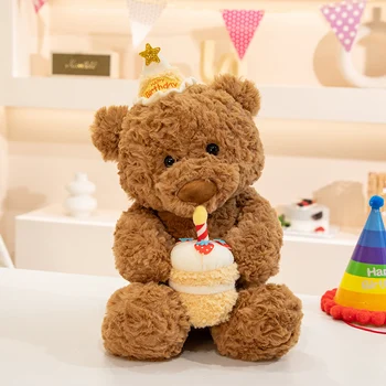 Kawaii Birthday Cake Teddy Bear Plush Toy Yellow And Pink Cake With Hat Bear Doll Boys…