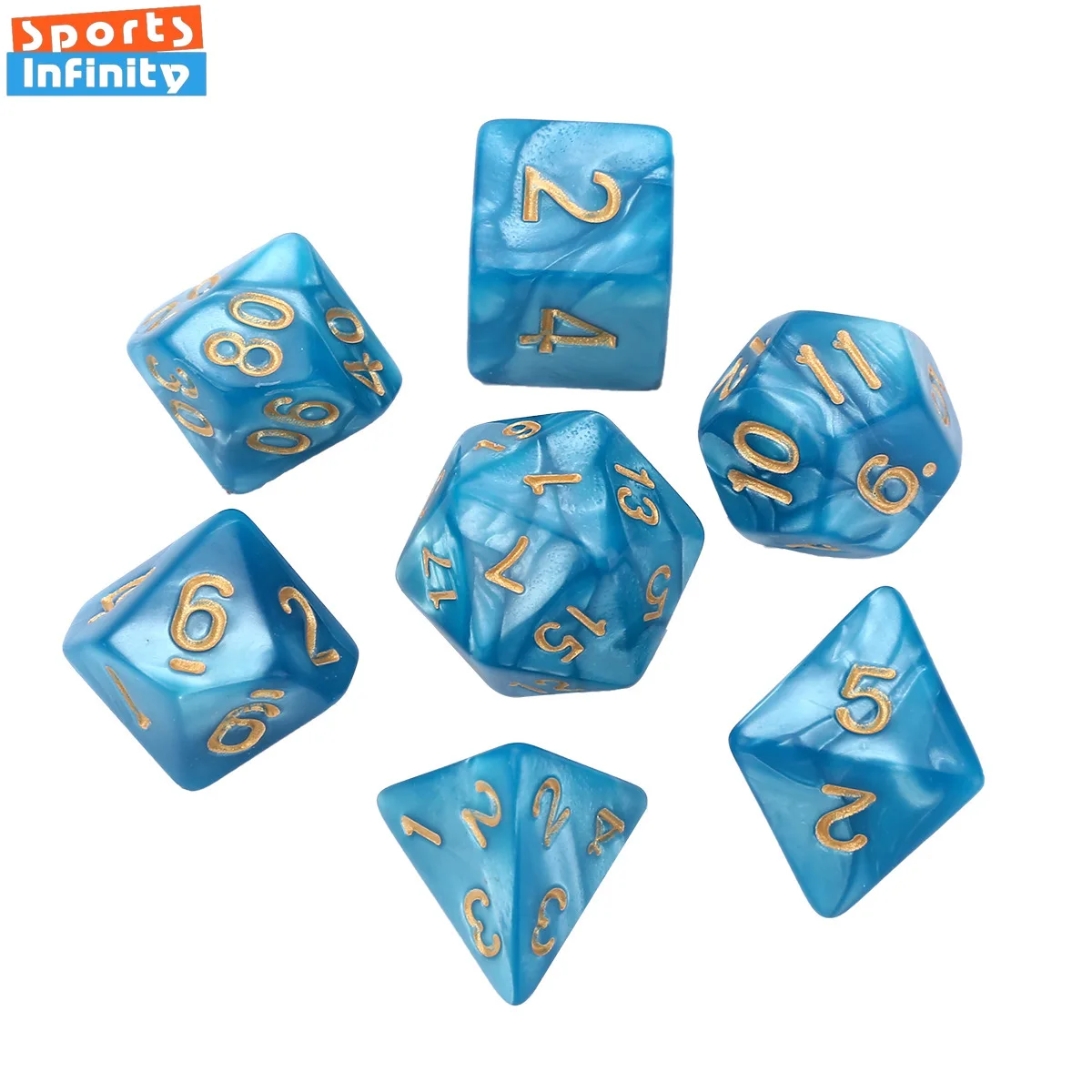 7 Stuks Set Blauw Goud Kleur Veelvlak Spel Digitaal Nummer Dobbelstenen Voor Dnd Trpg Rpg 20 D12 D10 D8 D6 D4 Board Gaming Dobbelstenen Kit