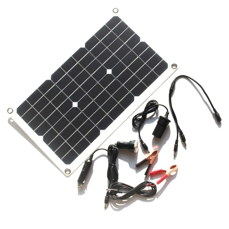 Kit de Panel Solar Flexible de 20W y 12V, puerto Dual de CC para acampar al aire libre, Kit de carga para coche, RV, barco, batería, teléfono móvil