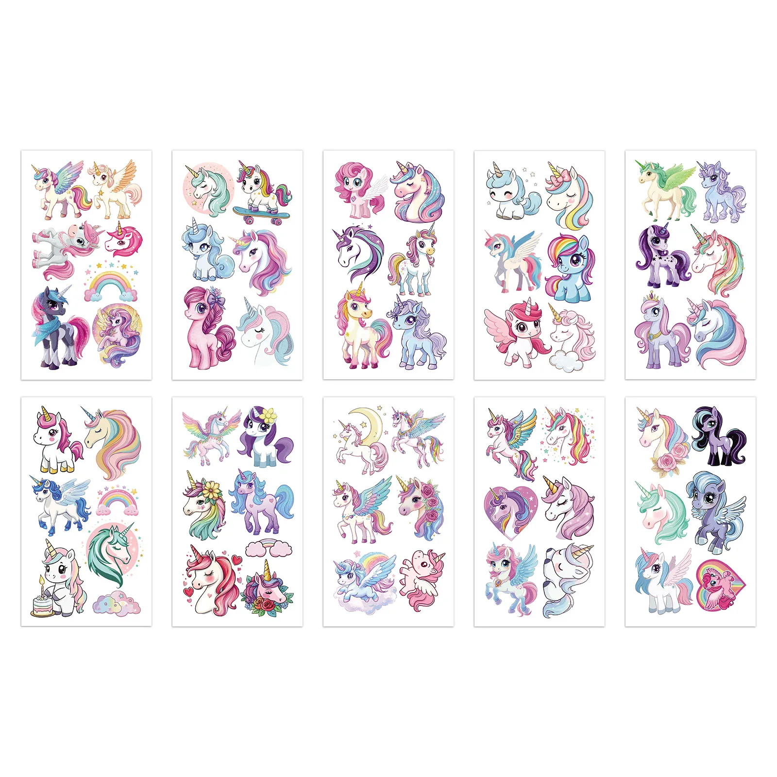 10PCS Sparkling Pink Unicorn Tattoo Stickers Exquisite Fake Tattoo Personalized Retro Tattoo Waterproof Durable