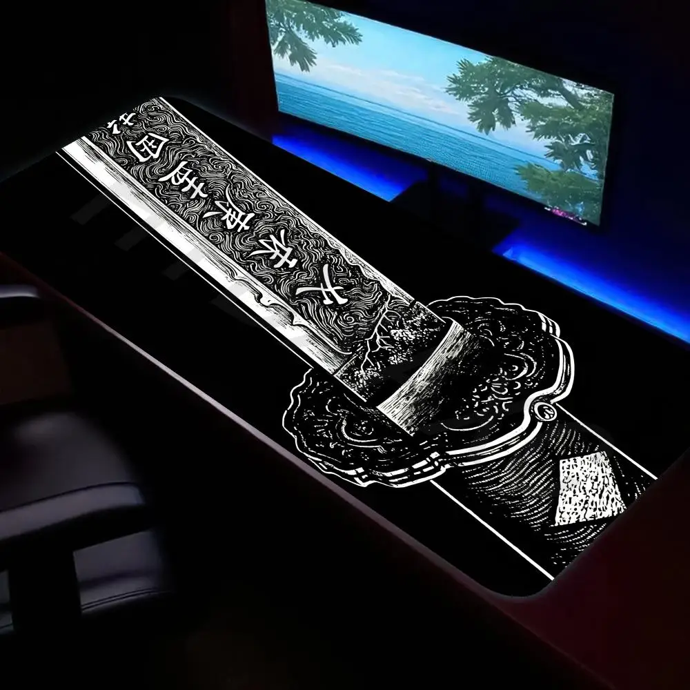 

HYBXAXC BBlack White Samurai Sword Mouse Pad Japanese Style Non Slip Rubber Desk Mat For Gaming Office Computer Laptop Decor