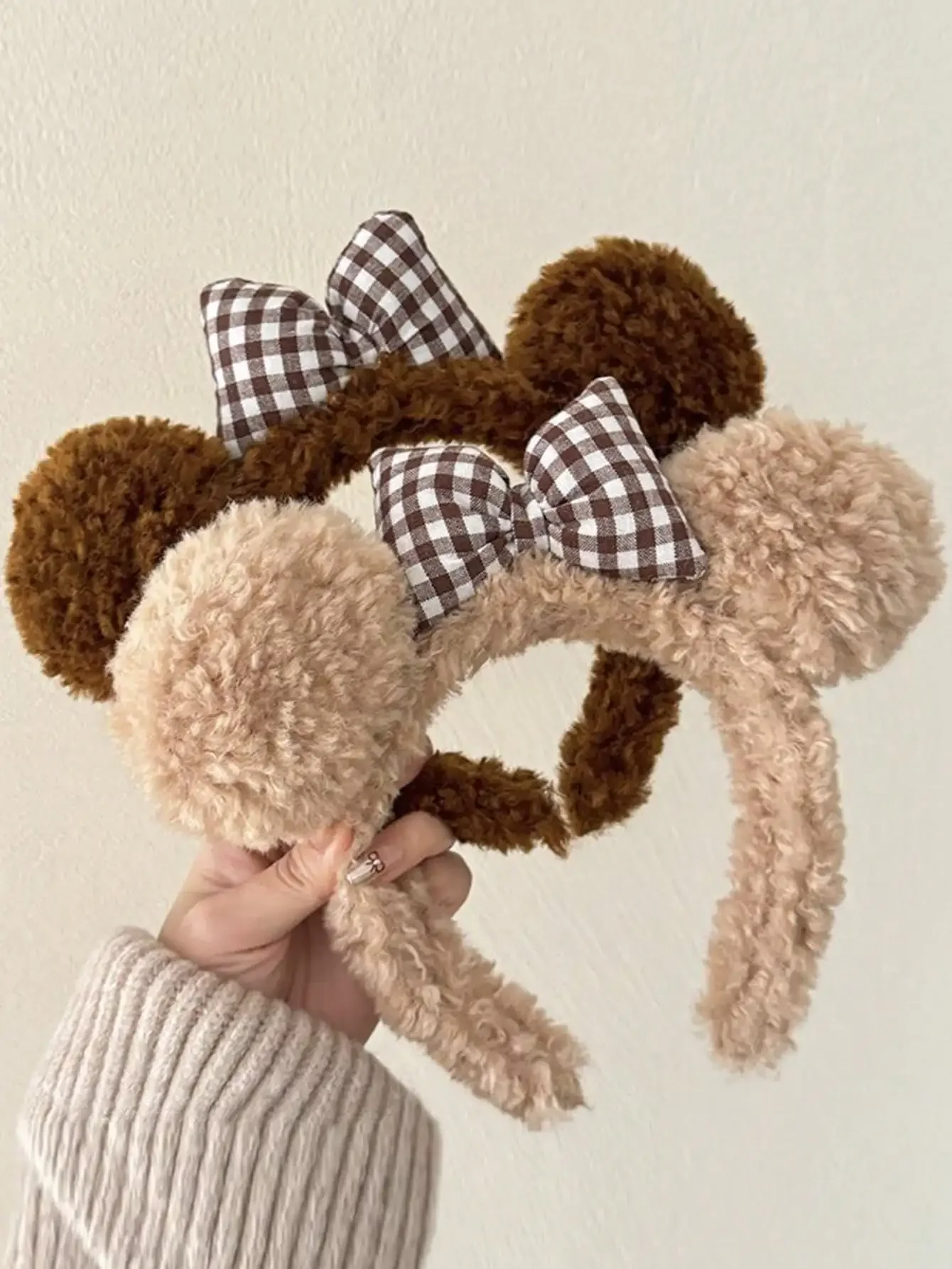 

1pc Cute Bow & Bear Ear Plush Headband For Girls, Fuzzy Hair Hoop Accessory, Autumn/Winter