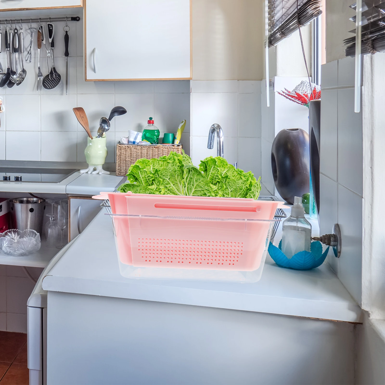 

Double Layer Washing Basket Kitchen Drain Basket Multifunction Fine Mesh Strainer Household Fruit Vegetable Washer