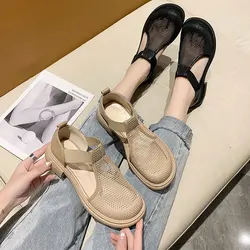 Roman Sandals 2022 Women's Female Shoe Breathable Espadrilles Platform Med Gladiator New Fashion Girls Outside Comfort Beige Sum