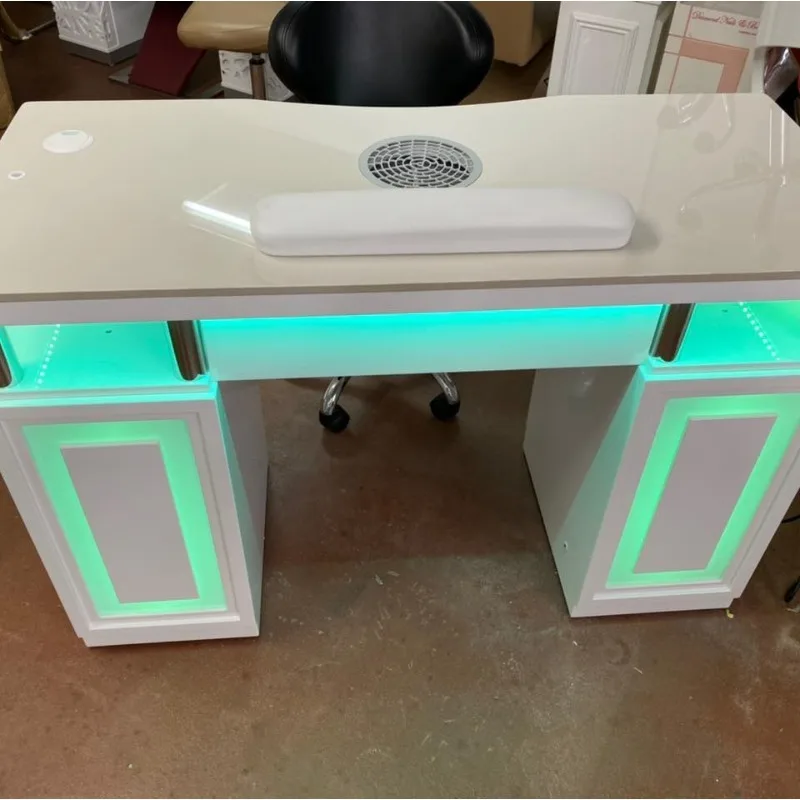 Luxurious professional marble countertop for nail salon, white nail table, equipped with vacuum cleaner and LED lights