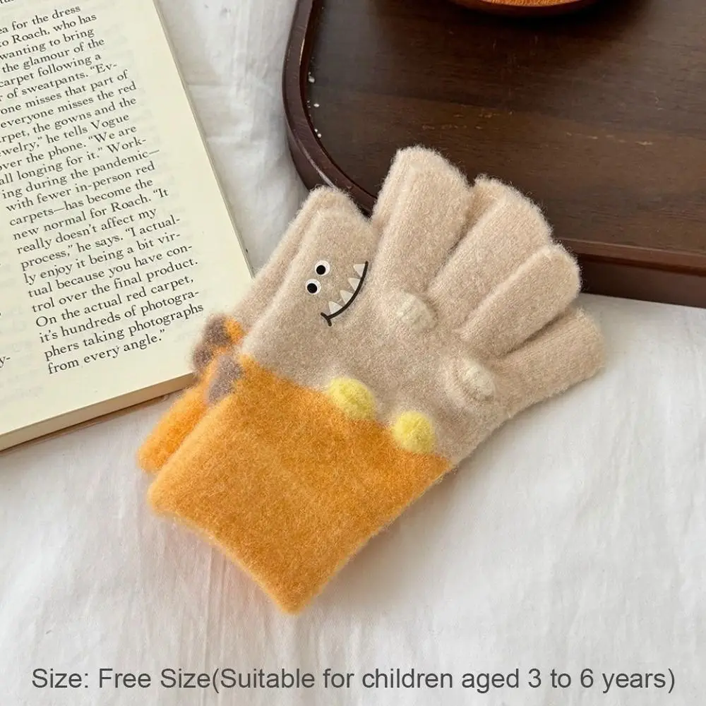 Cartoon-Alligator-bedruckte Kinder-Strickhandschuhe, dick, warm, kältebeständig, Baby-Fäustlinge, weich gestrickt, dehnbar