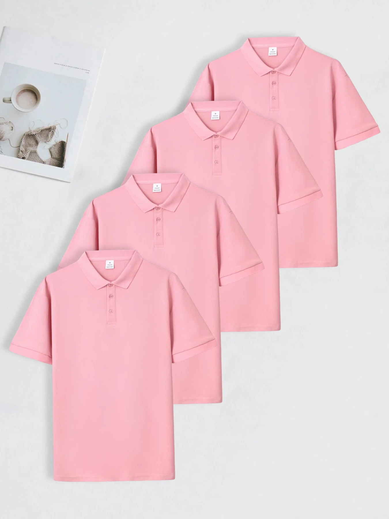 

4PCS Summer Men's Daily Business Polo Shirt Simple Solid Color Short Sleeve Breathable Comfort Top Stretch Fabrics