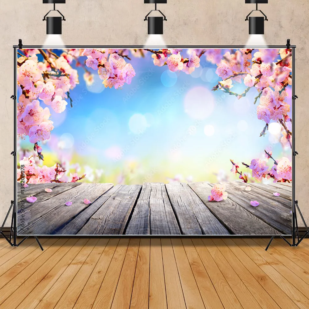 

ZHISUXI Vinyl Custom Photography Backdrop Simulated Flowers and Wooden Board Photography Studio Background WYY-03