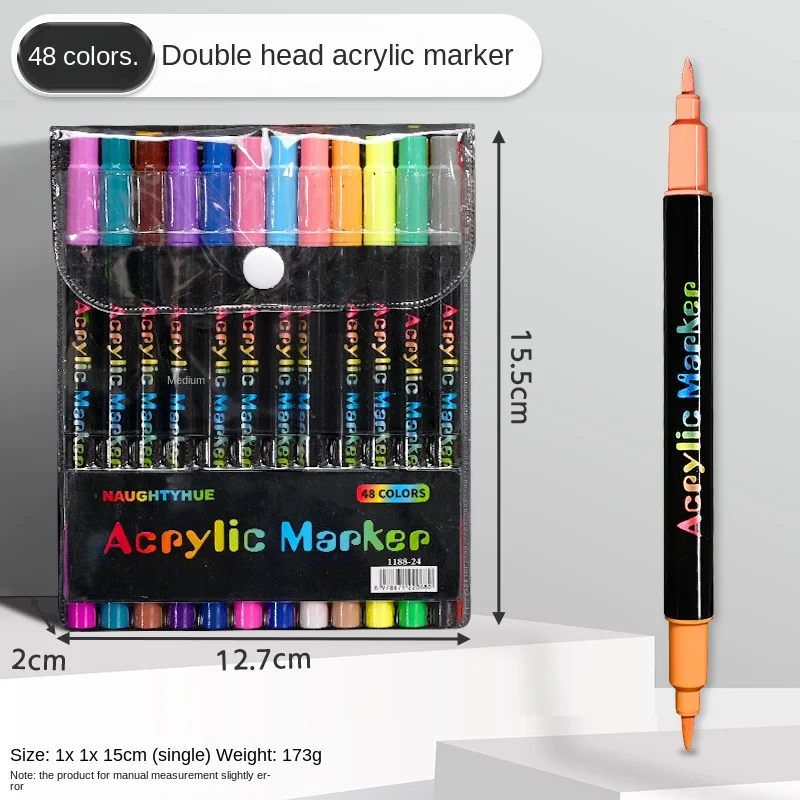 Professioneel kunstgebruik 24-120 kleuren acrylverfstiften, pennen met dubbele punt en borstelpunt, geschikt voor steen, hout, kalligrafie