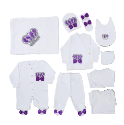 10 Pieces Purple Romper Set Clothes Long Sleeves 100% Cotton Fabric Knitted Wholesale Custom Clothes Custom Wholesale