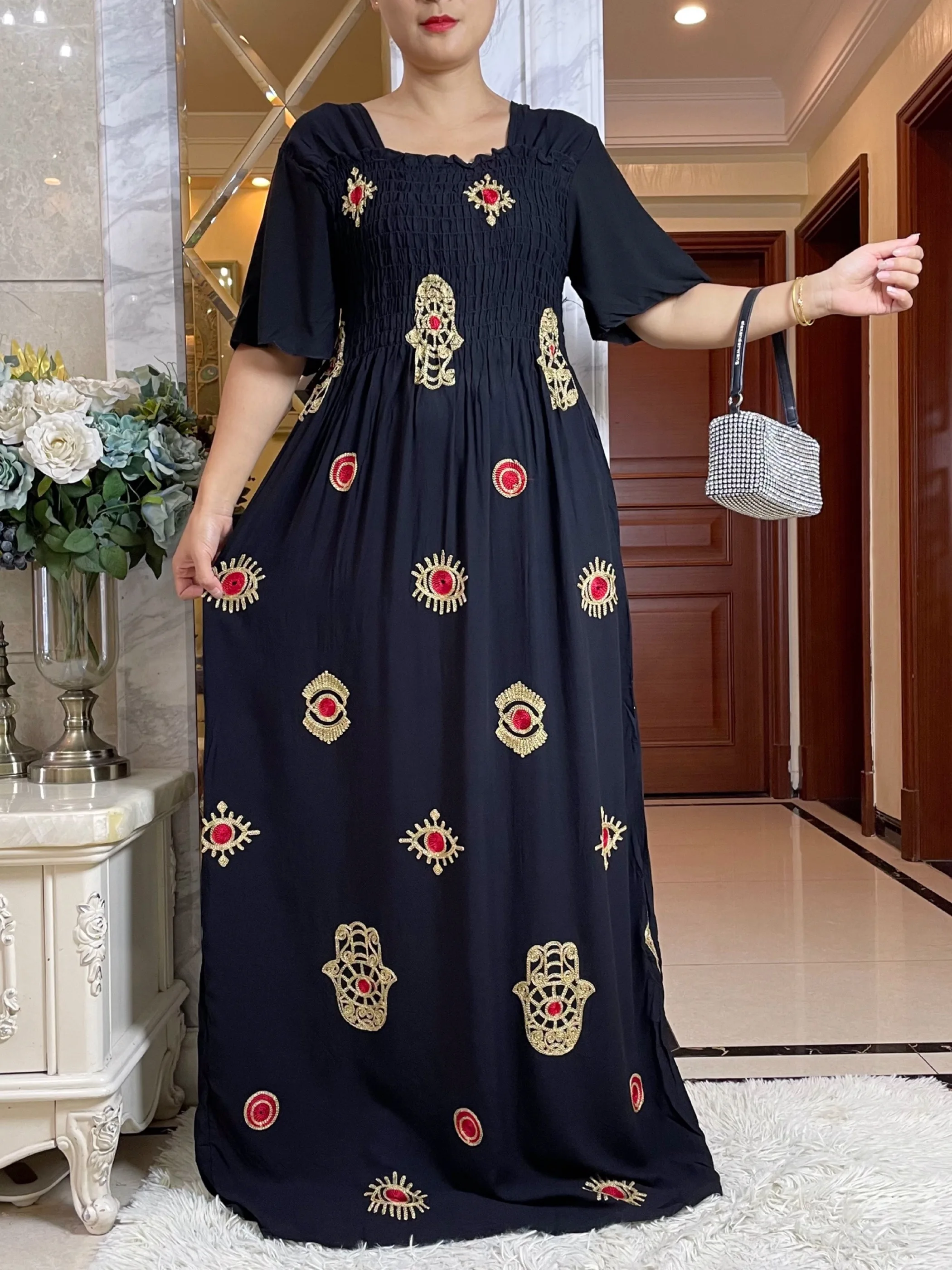 New Dubai Embroider Cotton Muslim Modest Dress For Women Elegant Arabic Femme Abaya Islamic Quarter Sleeve Turkey Clothing