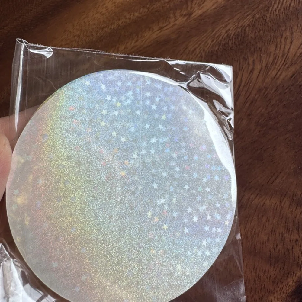 100 Stück runde Laserfolien-Abzeichenabdeckungen aus PVC, mehrere Stile, transparente Abzeichenfolie, Sternmuster, DIY-Herstellung