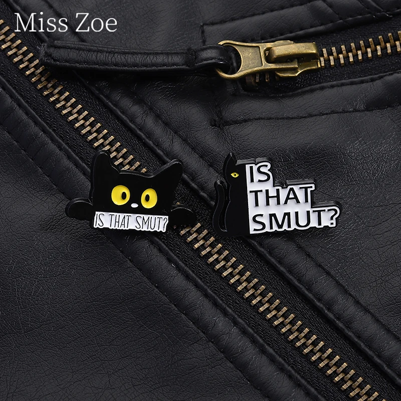 Confused Black Cat Is That Smut Enamel Pin Humorous And Funny Cat Metal Brooch Lapel Backpack Badge Jewelry Accessories Gift