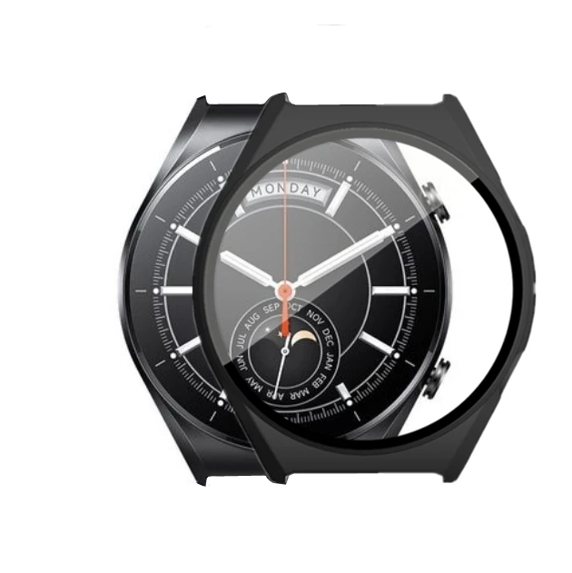Full Screen Protector For Xiaomi Watch S1 Electroplated PC+Tempered Glass Protective Case Shell Cover