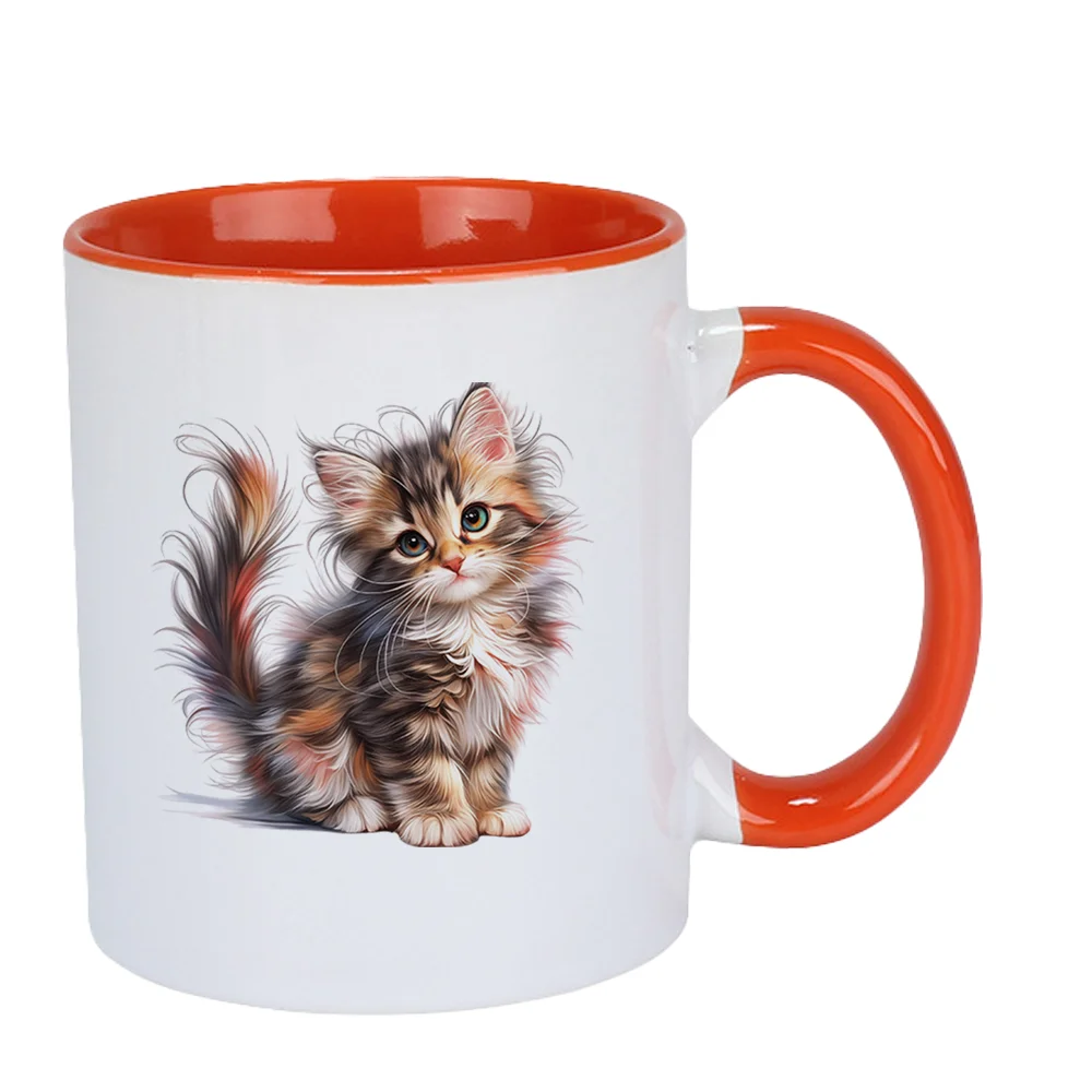 11oz Ceramic Coffee Mug with Cute Fluffy Kitten Print for Home Office Use Perfect for Birthday Party Holiday Present Christmas C