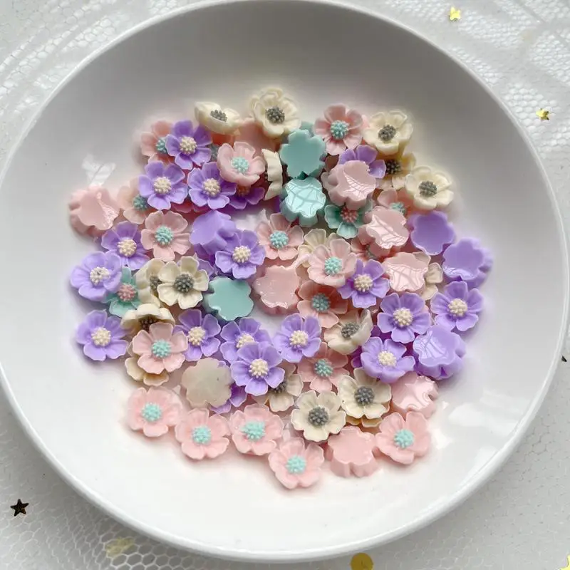 50PCS multicolor Flower flatback Resin Cabochons Scrapbook Craft 10mm DIY Embellishments decor Headwear accessories
