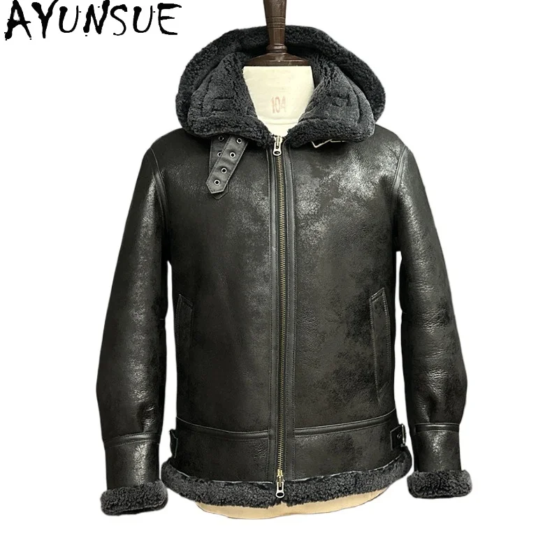 

AYUNSUE 100% Natural Wool Fur Coat Men Winter Classic Genuine Sheepskin Leather Jackets Man Warm Real Fur Coat Casaco Masculino