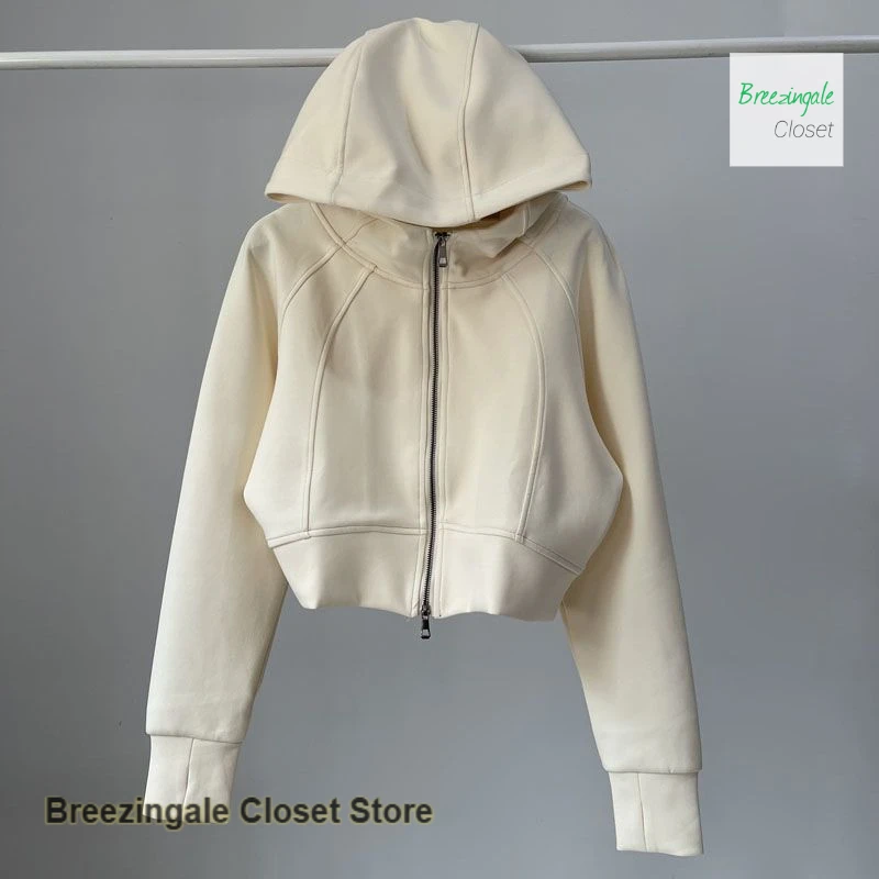 سترة رياضية عصرية للفتيات من American Spice بطبقة هوائية للربيع والخريف سترة فضفاضة بغطاء للرأس بلون سادة معطف قصير