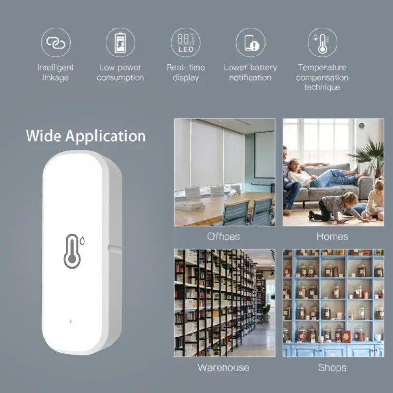 AUBESS-Sensor inteligente de temperatura y humedad para el hogar, dispositivo con WiFi, a través de Alexa, asistente de Google, Monitor remoto