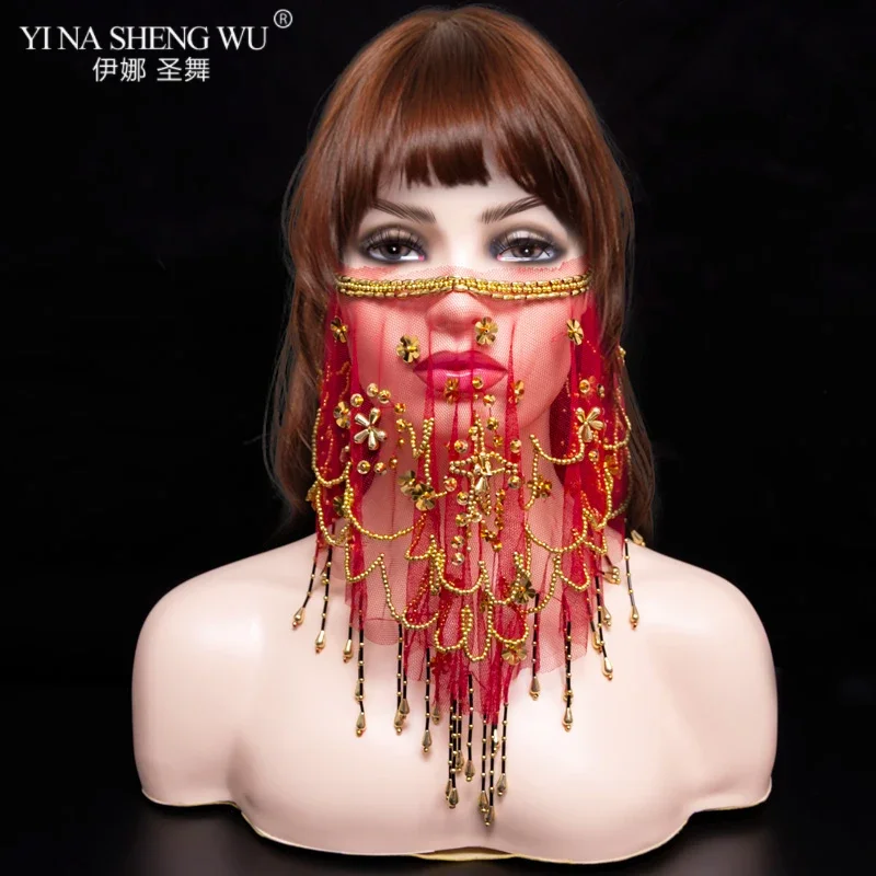 Véu facial tribal de dança do ventre feminino com acessório de fantasia de Halloween com lantejoulas véus de dança do ventre à venda 9 cores disponíveis