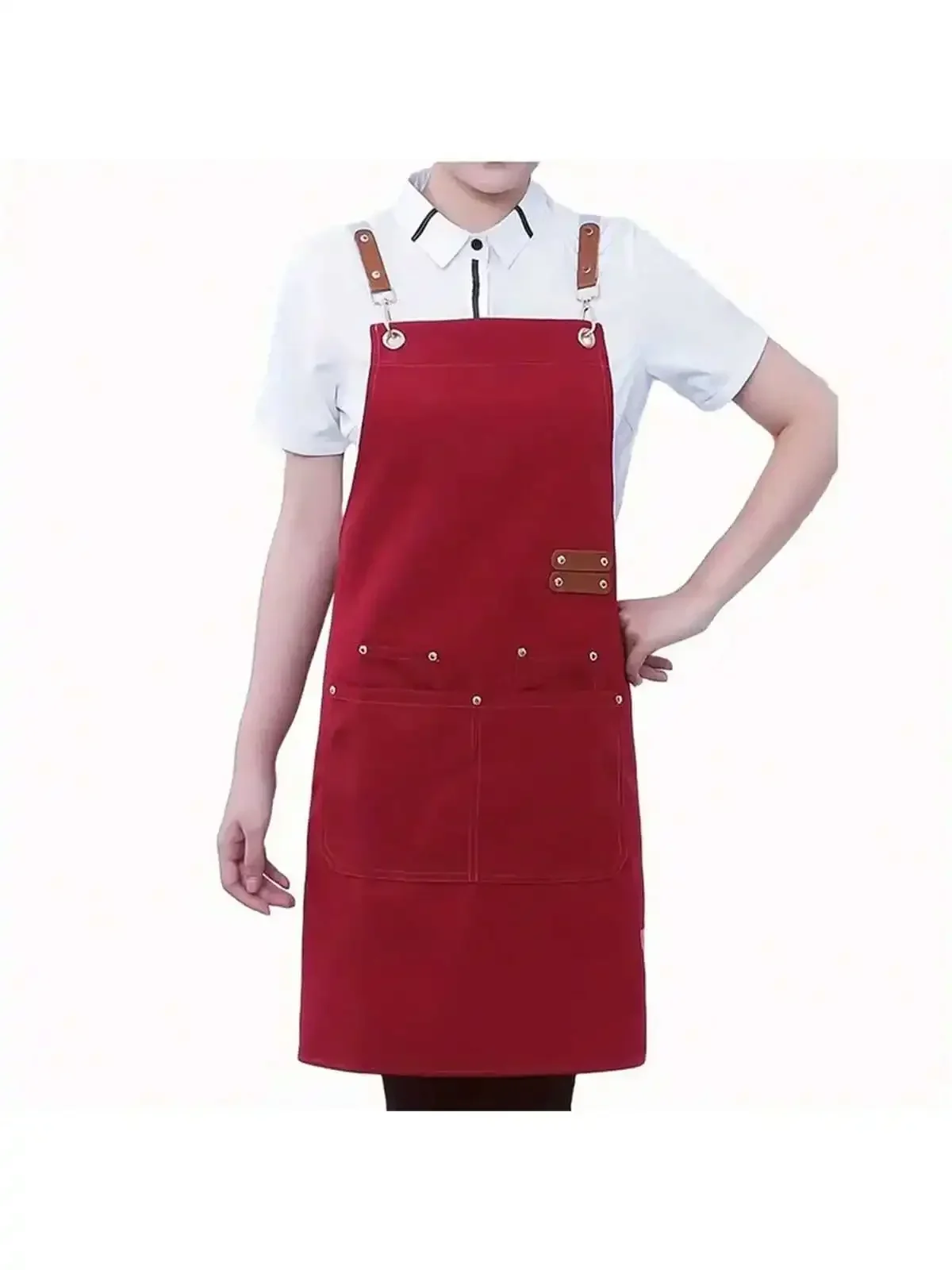 Waterproof Chef Apron,Cross Back Apron for Men Women with Adjustable Straps and Large Pockets,Canvas