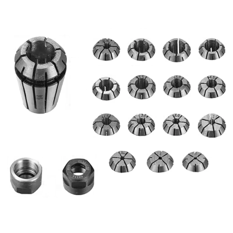 ER11 Spring Collet Set M14 Thread Collet Clamping Nuts Collet Set For CNC Engraving Milling 19 Piece Metal 1.0-7.0Mm And 1/4,1/8