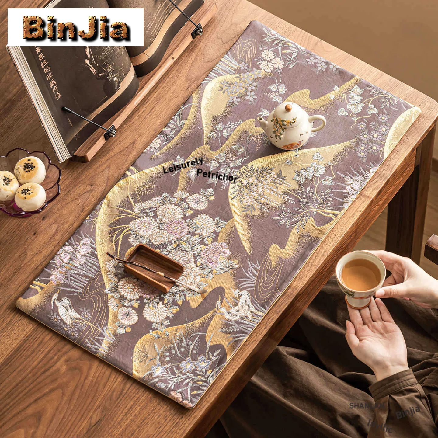 

Nishijin-ori Gilded Double-sided Tea Table Mats Elegant Drink Coaster Dinner Table Cloth Mat Tableware Equipment Decoration