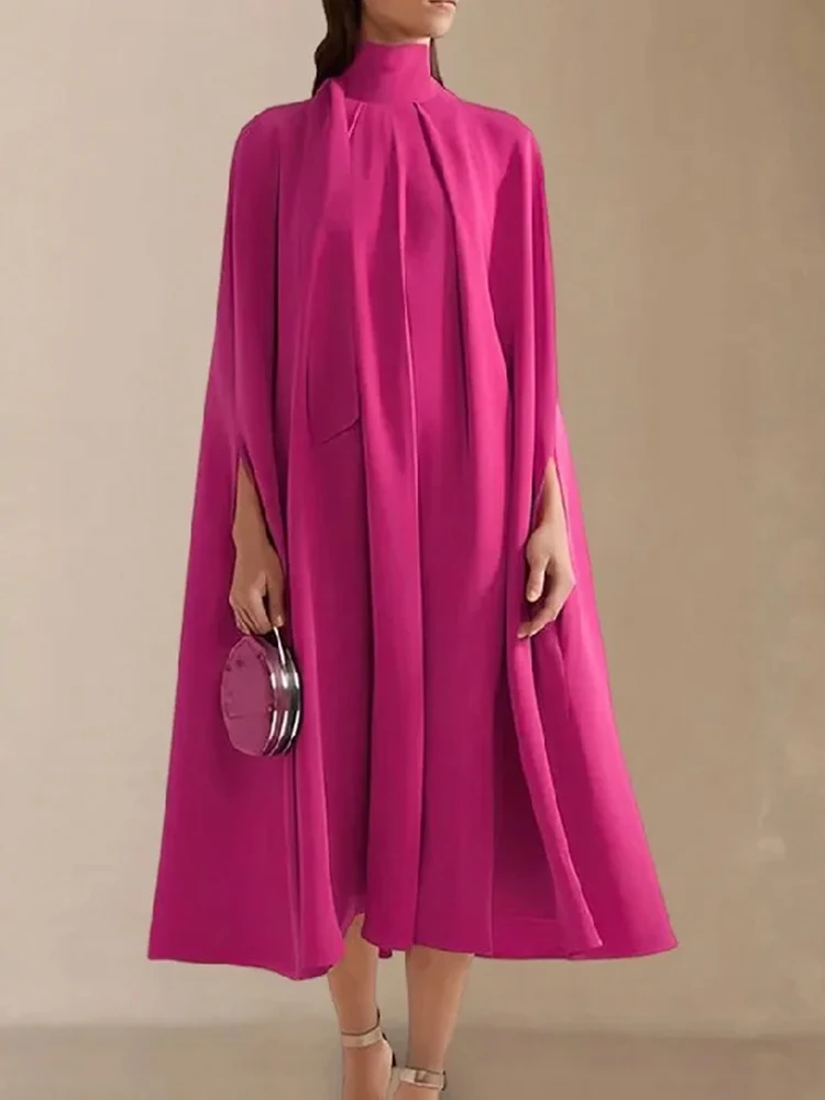 

Women's Plus Size Turtleneck Dress Cloak Sleeve Pleated Solid Elegant Casual Wedding Guest Dresses Vintage Party Club Dress