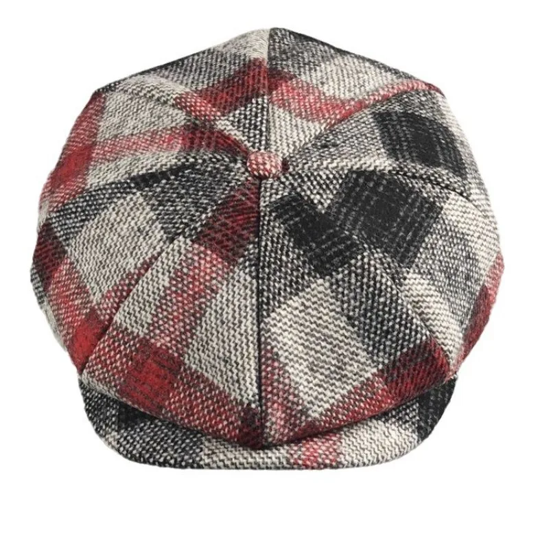 2024 Spring Autumn and Winter Newsboy Caps Men Women Plaid Pattern Wool Beret Dad Felt Ivy Cap Man Big Size Octagonal Hat M L XL