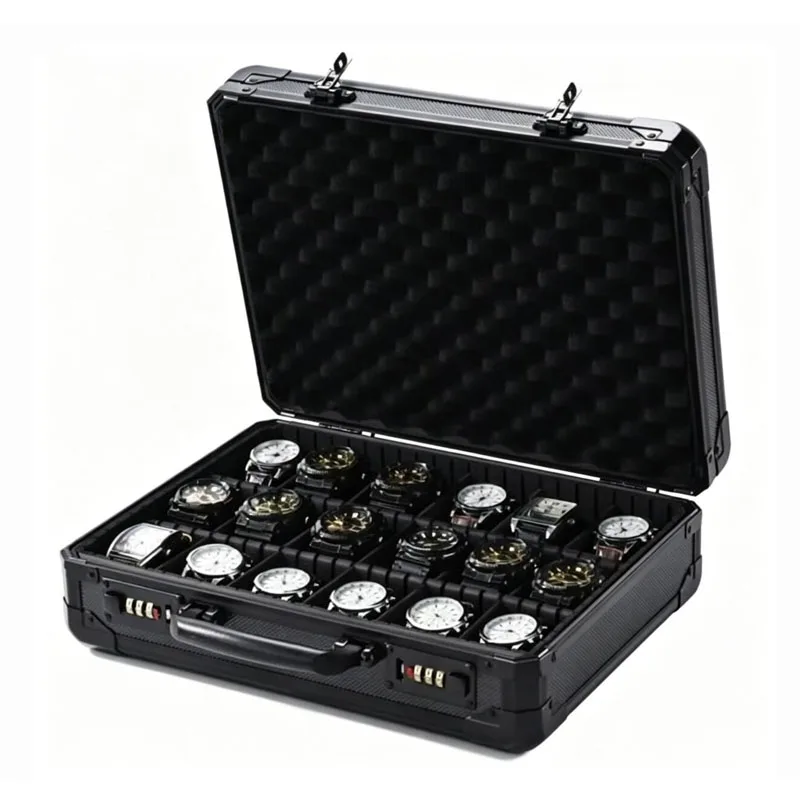 18-Slot Portable Watch Case High-Strength Aluminum Alloy Display And Storage Box with Password Lock for Jewelry Organization