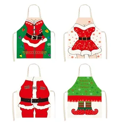 2023 New Christmas Apron Creative Cartoon Kitchen Baking Apron New Year Printed Linen Apron Adult Children Bib Holiday Gift