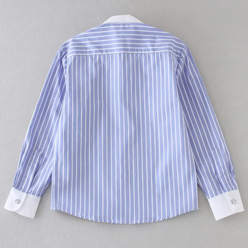 Blue White Striped Girls Shirts Children Blouse Top Boys Uniform for School 4 6 8 10 12 14 16 Years Unisex Kid Clothes RKK195001