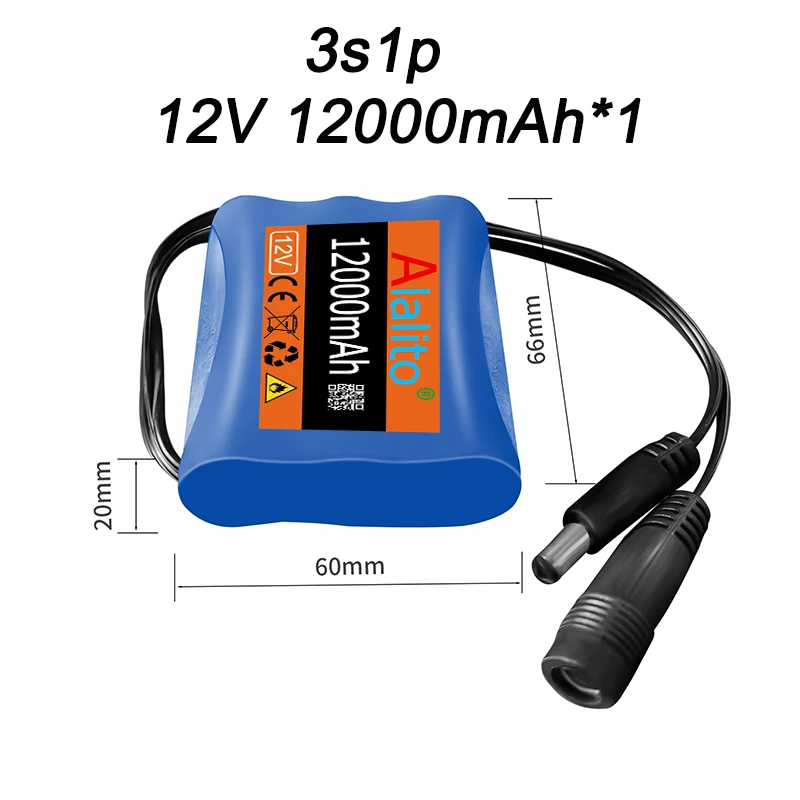 High Capacity Rechargeable 12V Battery Pack 3S1P with Lithium Ion Cells and Built-in Protection Board