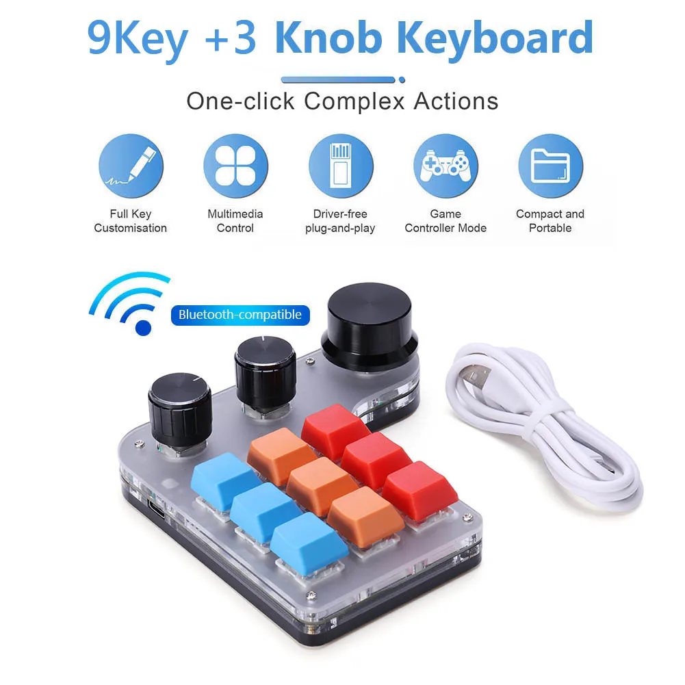 USB/BT Macro Custom Knob Keyboard 12/9/6/3 Keys Programming DIY Mechanical Keyboard Gaming Drawing Switch Mini Hot-swap Keypad