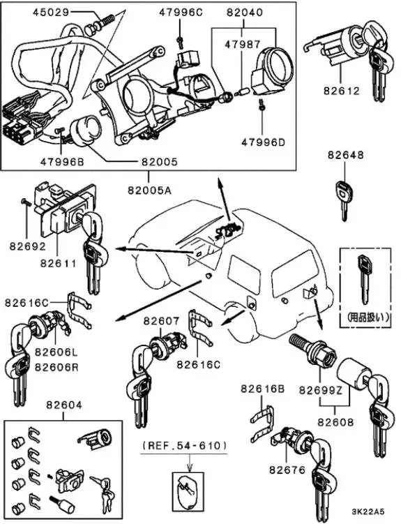 Kit 2 Model Ignition Spare Tire Door Lock for Pajero V20 1989-1999 Cylinder Key for Montero V30 Glove Box Lock 4G54 MR259111