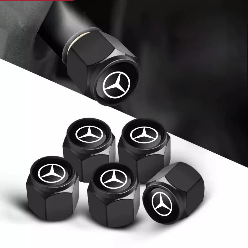 

5Pcs Car Tire Valve caps Emblem Metal Cap Case For Mercedes Benz B/C/E/S Class A Class C200L GLC GLE CLA Car Styling Accessory