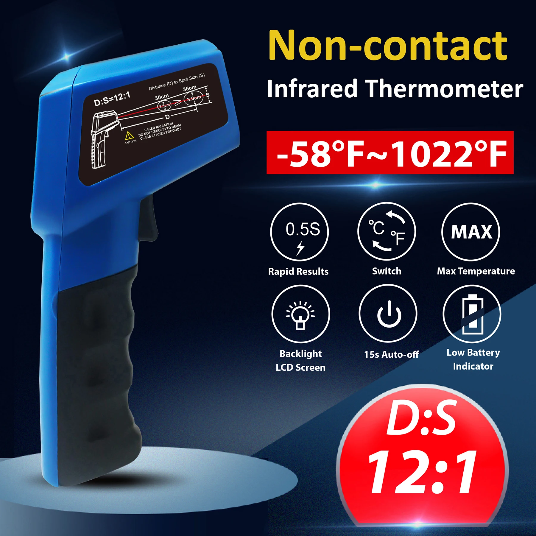 LCD Industrial Electronic Thermometer NonContact -50~550°C Digital Laser Temperature Meter Gun Laser Point Infrared Thermometer