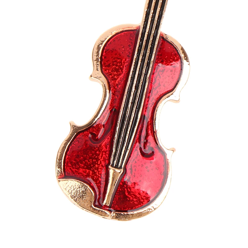 1Pc Mode Elegante Rote Violine Pins Broschen Dame Kristall Strass Musical Instruments Brosche Pin Schmuck Zubehör
