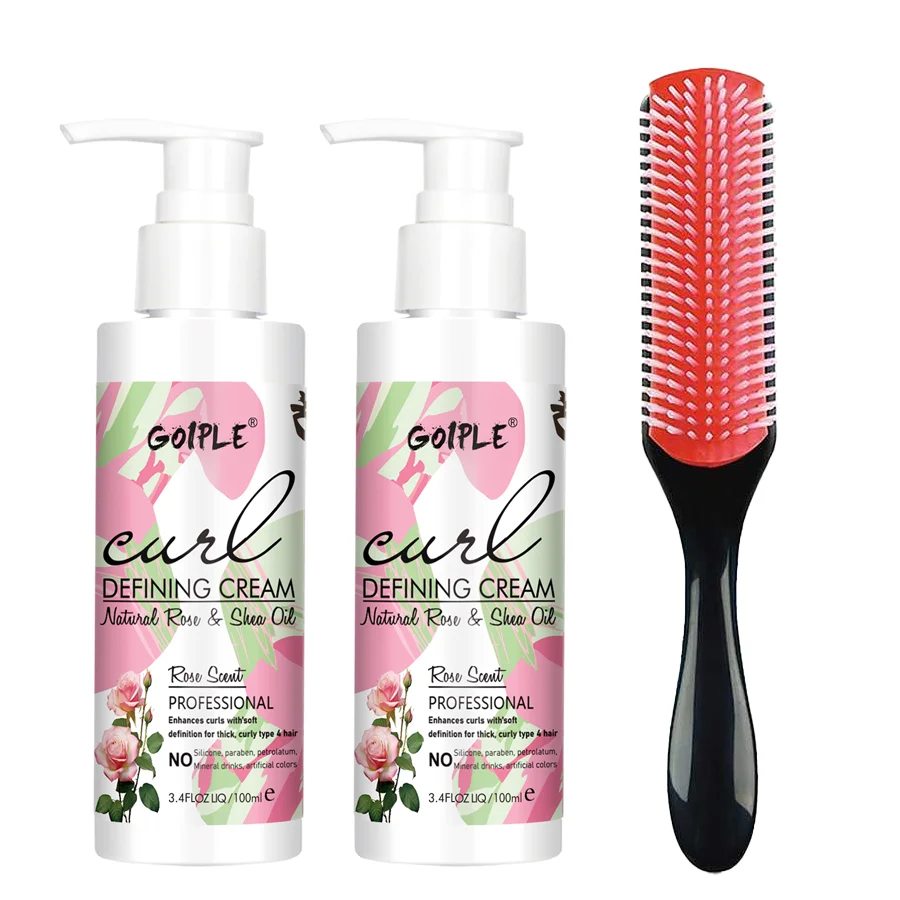

GOIPLE 2pcs Natural Rose Curl Enhance Cream with Scalp Massage Comb Kit Curls Defining Cream Styling Moisturizing Control Frizz