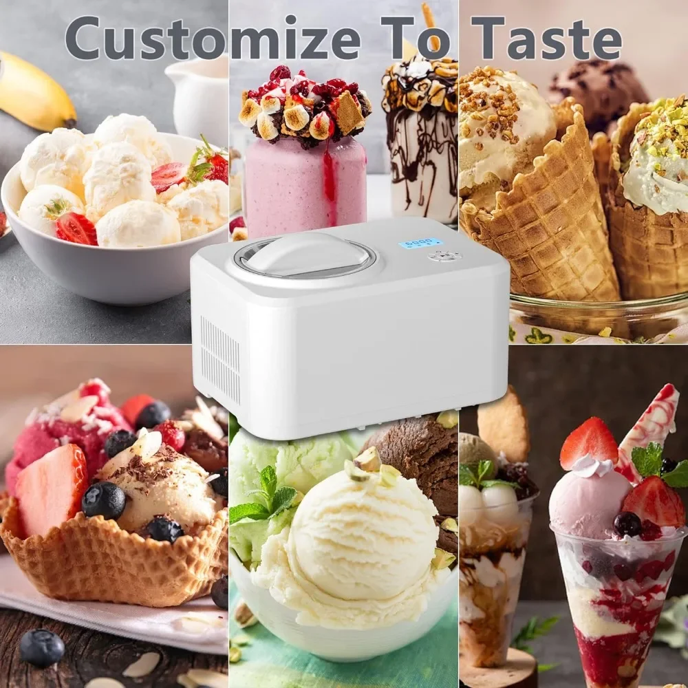 Ice Cream Maker Machine with Built-in Compressor, Fully Automatic and No Pre-freezing, Frozen Yogurt, Keep-cooling